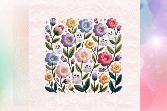 Cute Floral Embroidery Style Ghosts