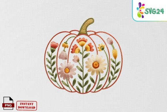 Floral Autumn Pumpkin Patch Embroidery P