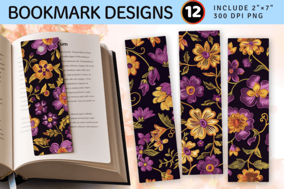Purple Yellow Floral Embroidery PNG Book Review for Merch Use